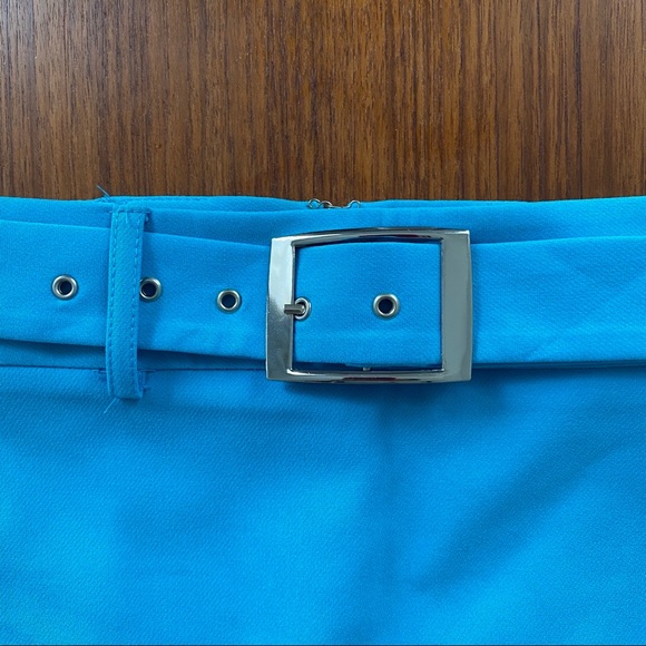 Teal Blue Mini Skirt with Belt - Picture 2 of 4